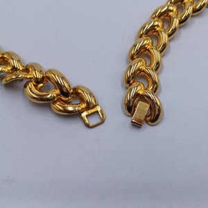 Vintage Shiny Gold Tone Chunky Half Link Curb Chain Statement Necklace