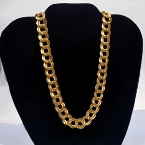 Vintage Shiny Gold Tone Double Link Curb Chain Statement Necklace