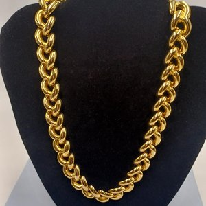 Vintage Shiny Gold Tone Chunky Half Link Curb Chain Statement Necklace