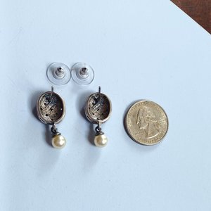 Sterling Silver and Marcasite Oval Basket Weave Design Post Earrings