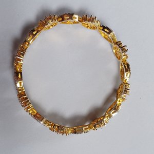 Vintage Cubic Zirconia and Peach Gems Gold Plated Bangle Bracelet for Women