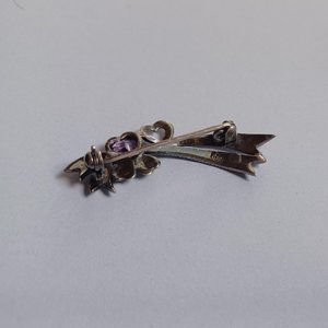 Sterling Silver, Marcasite and Amethyst Art Deco Hearts and Ribbons Brooch