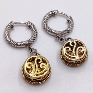 Vintage Sterling Silver, Gold Vermeil with Diamonds Cross Dangle Earrings and Ring Jewelry Set