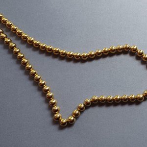 Shiny Gold Tone 5mm Beads Strung on Chain, Gold Pearls Choker Necklace