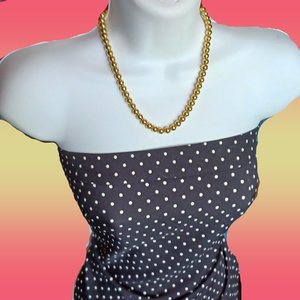 Shiny Gold Tone 5mm Beads Strung on Chain, Gold Pearls Choker Necklace