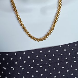 Shiny Gold Tone 5mm Beads Strung on Chain, Gold Pearls Choker Necklace