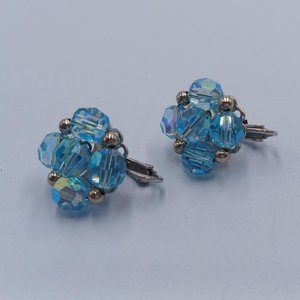 Vintage 1950's Light Blue Rhinestone Clip On Earrings Lot- 4 Pairs