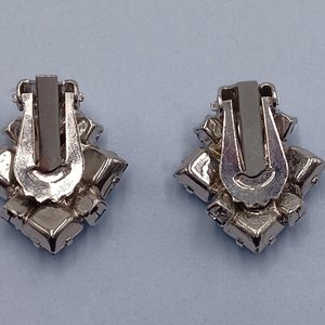 Vintage 1950's Light Blue Rhinestone Clip On Earrings Lot- 4 Pairs