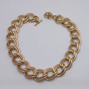 Vintage Large Matte Gold Tone Double Link Toggle Statement Necklace