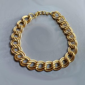 Vintage Large Matte Gold Tone Double Link Toggle Statement Necklace
