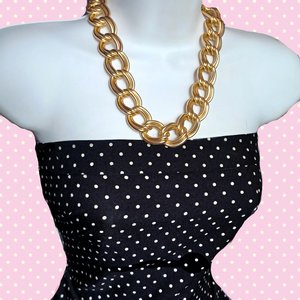 Vintage Large Matte Gold Tone Double Link Toggle Statement Necklace