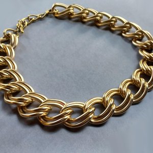 Vintage Large Matte Gold Tone Double Link Toggle Statement Necklace