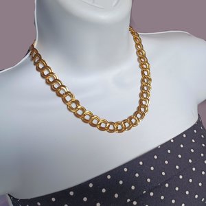 Vintage Shiny Gold Tone Double Link Curb Chain Statement Necklace