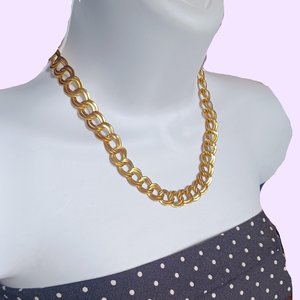 Vintage Shiny Gold Tone Double Link Curb Chain Statement Necklace