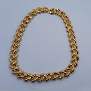 Vintage Shiny Gold Tone Chunky Half Link Curb Chain Statement Necklace