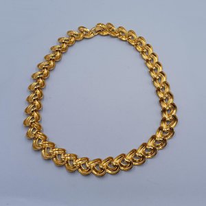 Vintage Shiny Gold Tone Chunky Half Link Curb Chain Statement Necklace