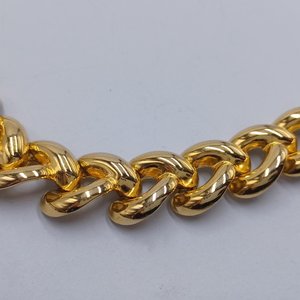 Vintage Shiny Gold Tone Chunky Half Link Curb Chain Statement Necklace