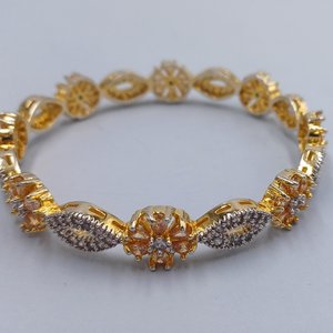 Vintage Cubic Zirconia and Peach Gems Gold Plated Bangle Bracelet for Women