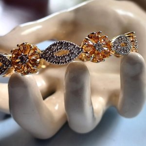 Vintage Cubic Zirconia and Peach Gems Gold Plated Bangle Bracelet for Women