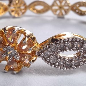 Vintage Cubic Zirconia and Peach Gems Gold Plated Bangle Bracelet for Women
