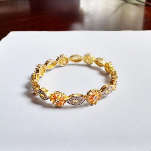 Vintage Cubic Zirconia and Peach Gems Gold Plated Bangle Bracelet for Women