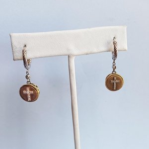 Vintage Sterling Silver, Gold Vermeil with Diamonds Cross Dangle Earrings and Ring Jewelry Set