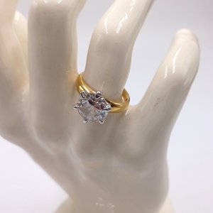 18K Gold Plated Large 5 Carat Cubic Zirconia Solitaire Engagement Ring, Size 7