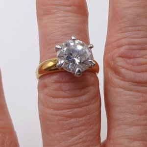 18K Gold Plated Large 5 Carat Cubic Zirconia Solitaire Engagement Ring, Size 7