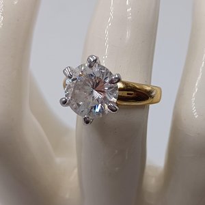 18K Gold Plated Large 5 Carat Cubic Zirconia Solitaire Engagement Ring, Size 7