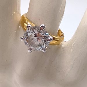 18K Gold Plated Large 5 Carat Cubic Zirconia Solitaire Engagement Ring, Size 7