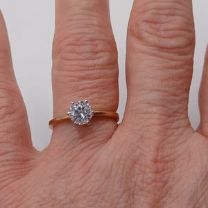 18K Gold Plated Medium 1 Carat Cubic Zirconia Solitaire Engagement Ring, Size 7