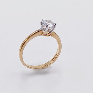 18K Gold Plated Medium 1 Carat Cubic Zirconia Solitaire Engagement Ring, Size 7