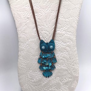 Vintage Southwestern Large Articulated Owl Pendant Necklace, Owl Lover Gift