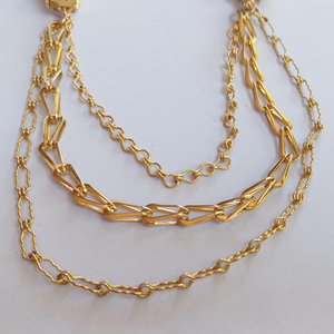Vintage Shiny Gold Tone with 3 Chains and Pink Rhinestones Sweater Clips