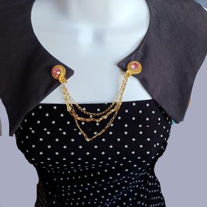 Vintage Shiny Gold Tone with 3 Chains and Pink Rhinestones Sweater Clips
