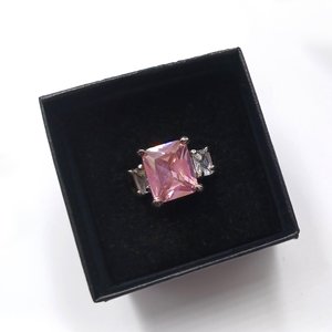Fun Vintage Silver Tone Large Pink and Clear Princess Cut Cubic Zirconia Fashion Ring Size 5.75