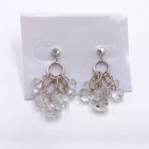 Gorgeous Vintage Silver Tone Aurora Borealis Iridescent Crystals Dangle Cha-Cha Earrings, Super Sparkly!