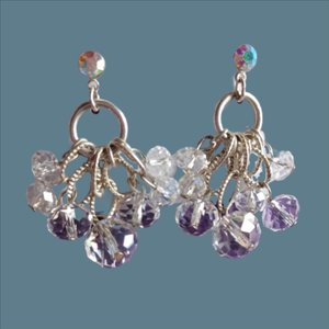 Gorgeous Vintage Silver Tone Aurora Borealis Iridescent Crystals Dangle Cha-Cha Earrings, Super Sparkly!