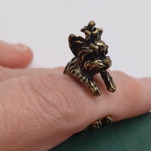 Vintage Brass Yorkshire Terrier Dog Wrap Around Ring, Size 6.25, Super Cute!! Dog Lover Gift