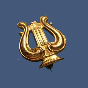 Vintage Gold Tone Lyre, US Navy Band Leader Staff Officer Collar Insignia Pin