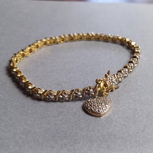 Ross Simmons Vermeil Link Tennis Bracelet with Heart Charm, Gold Over Sterling, Gift for Her