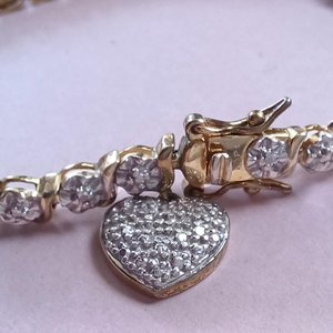 Ross Simmons Vermeil Link Tennis Bracelet with Heart Charm, Gold Over Sterling, Gift for Her