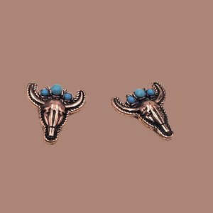 Vintage Southwestern Copper and Turquoise Steer Head Post Earrings