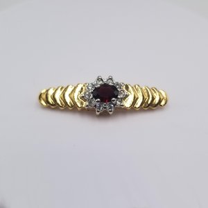 Vintage Gold Plated and Simulated Garnet and Rhinestones Bar Pin Brooch