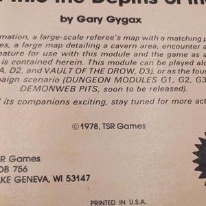 Advanced Dungeons and Dragons Module D1, 1978, Descent into the Depths of the Earth