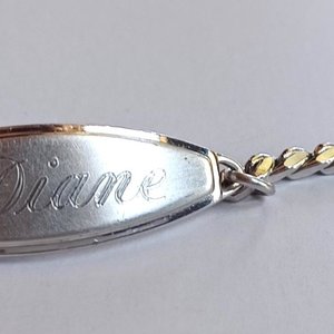 Vintage Silver Tone Speidel "Diane" ID Bracelet, Diamond Accent