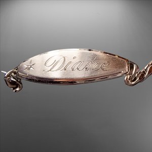 Vintage Silver Tone Speidel "Diane" ID Bracelet, Diamond Accent