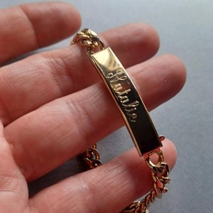 Vintage Shiny Gold Tone Speidel "Natalie" ID Curb Chain Engraved Bracelet