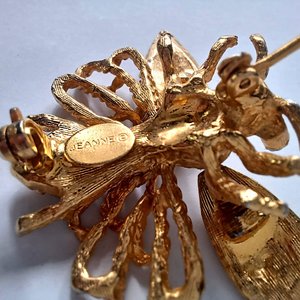 Jeanne Gold Plated Articulated Bug with Rhinestones Trembling Wings Brooch, Vintage