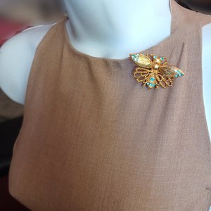 Jeanne Gold Plated Articulated Bug with Rhinestones Trembling Wings Brooch, Vintage